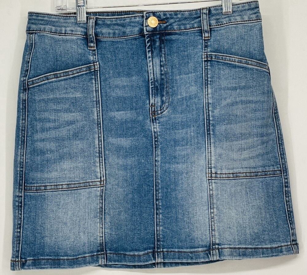 Kut from the Kloth Hayden Denim Mini Sz 8 Blue Stretch Patch Pocket Jean Skirt